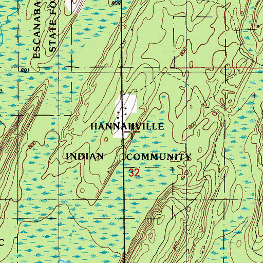 Topographic Map of Hannaville Indian Community, MI