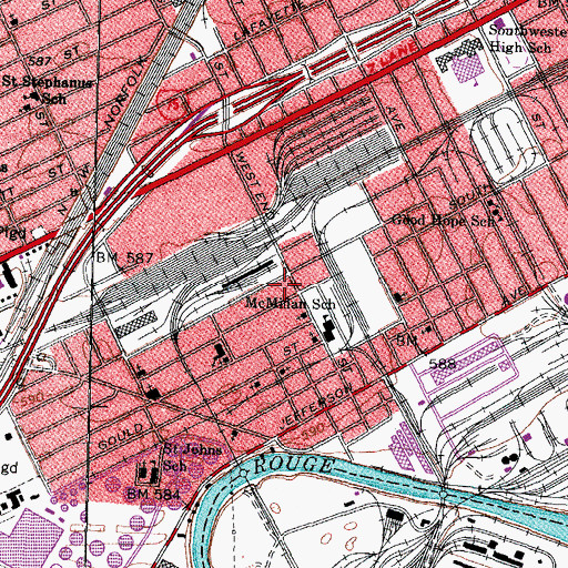 Topographic Map of Delray, MI