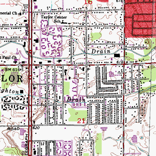 Topographic Map of Taylor Center, MI