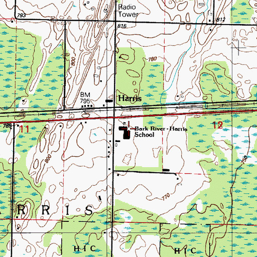 Topographic Map of Bark River - Harris Junior / Senior High School, MI