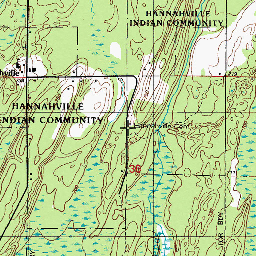 Topographic Map of Hannahville Cemetery, MI