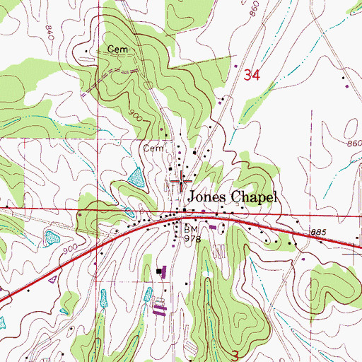 Topographic Map of Jones Chapel Church of Christ, AL