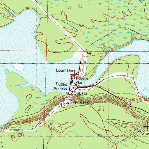 Topographic Map of Loud Dam, MI