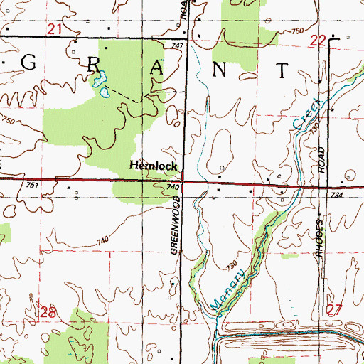 Topographic Map of Hemlock, MI