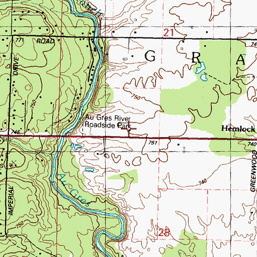 Topographic Map of Au Gres River Roadside Park, MI