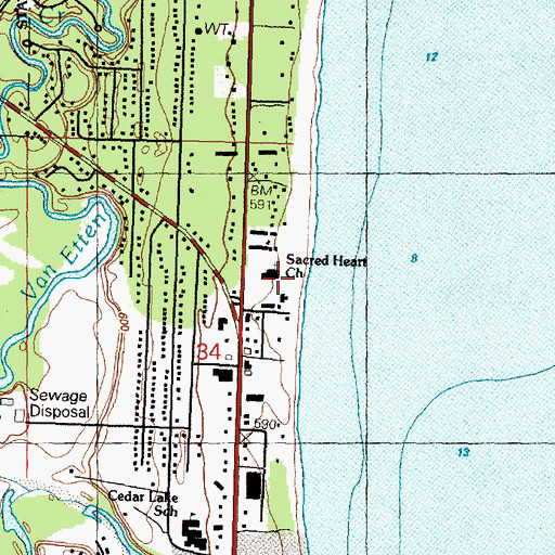 Topographic Map of Sacred Heart Church, MI