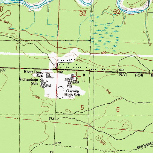 Topographic Map of Oscoda High School, MI