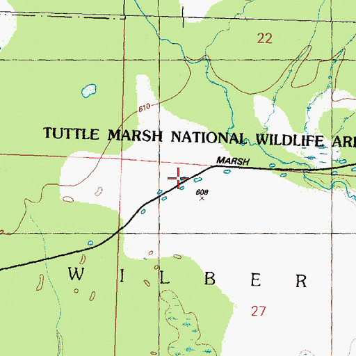 Topographic Map of Tuttle Marsh National Wildlife Area, MI