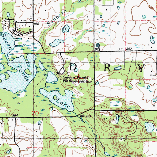 Topographic Map of Seven Ponds Nature Center, MI
