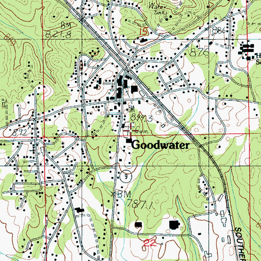 Topographic Map of Goodwater Cemetery, AL