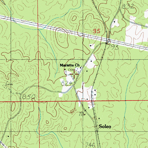 Topographic Map of Marietta Church, AL