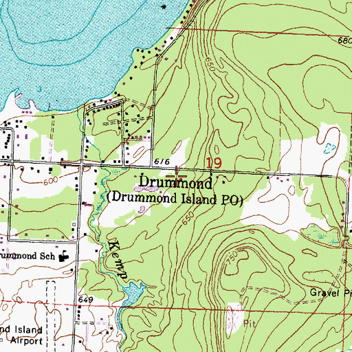 Topographic Map of Drummond, MI