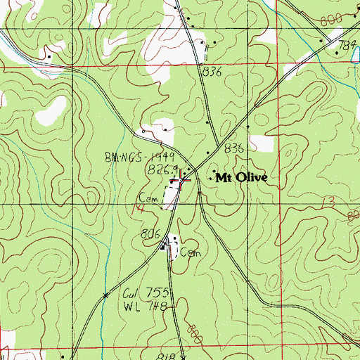 Topographic Map of Mount Olive Baptist Church, AL