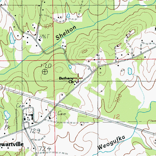 Topographic Map of Old Bethany Cemetery, AL