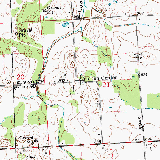 Topographic Map of Antrim Center, MI