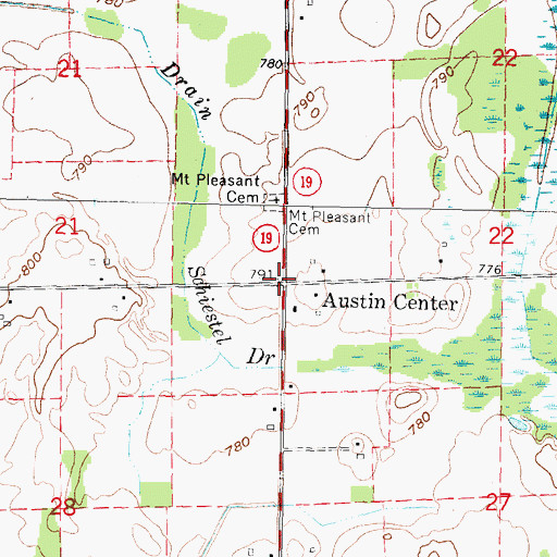 Topographic Map of Austin Center, MI