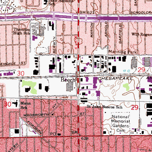 Topographic Map of Beech, MI