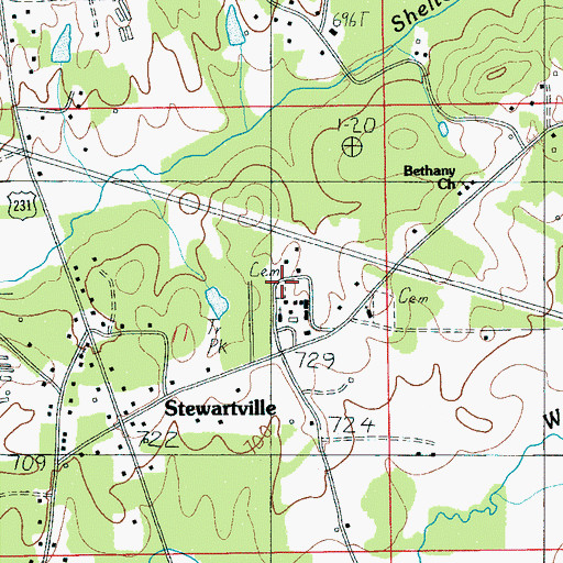 Topographic Map of Stewartville Cemetery, AL