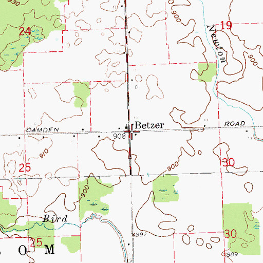 Topographic Map of Betzer, MI