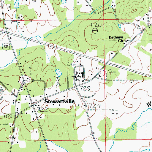 Topographic Map of Stewartville Church of God, AL