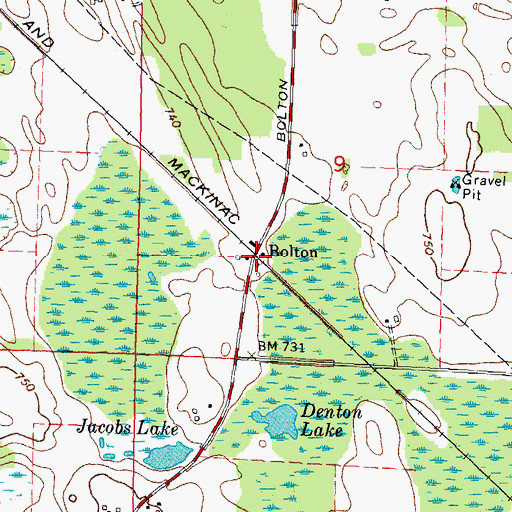 Topographic Map of Bolton, MI