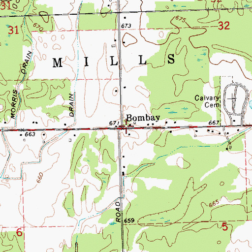 Topographic Map of Bombay, MI