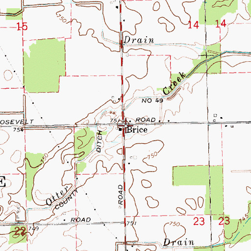 Topographic Map of Brice, MI