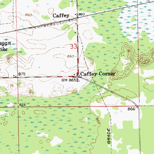 Topographic Map of Caffey Corner, MI