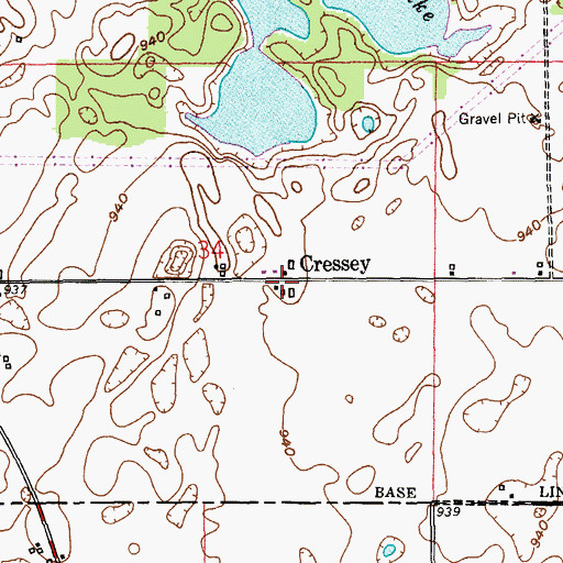 Topographic Map of Cressey, MI