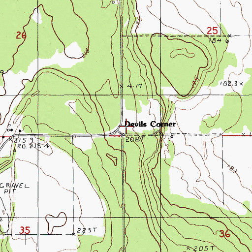 Topographic Map of Devils Corner, MI