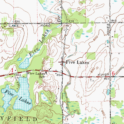 Topographic Map of Five Lakes, MI
