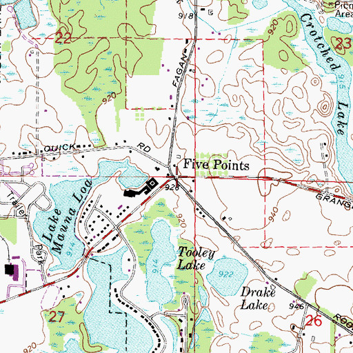 Topographic Map of Five Points, MI