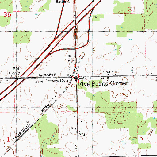 Topographic Map of Five Points Corner, MI