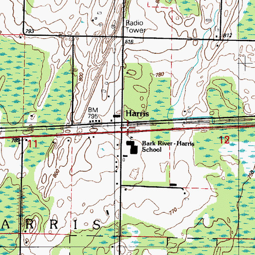 Topographic Map of Harris, MI