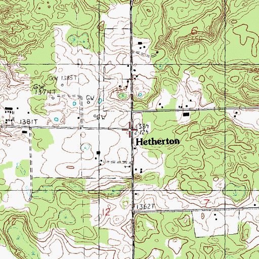 Topographic Map of Hetherton, MI