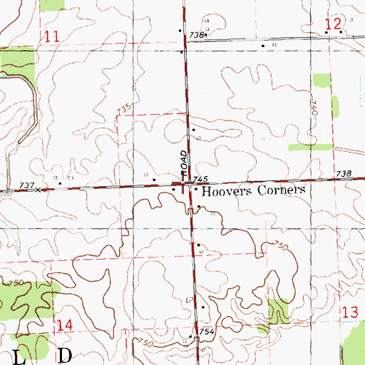 Topographic Map of Hoovers Corners, MI