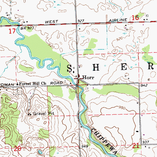Topographic Map of Horr, MI
