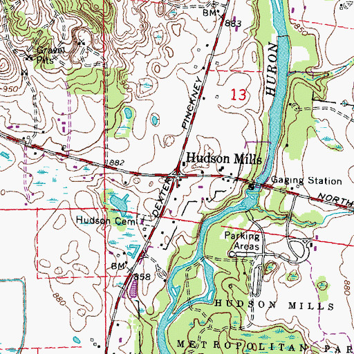 Topographic Map of Hudson Mills, MI