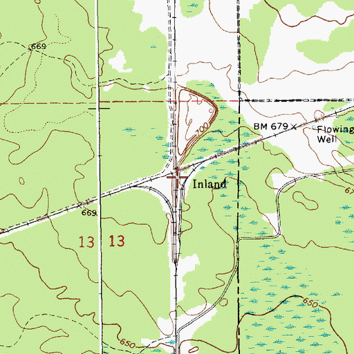 Topographic Map of Inland, MI