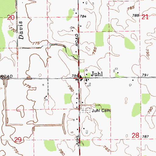 Topographic Map of Juhl, MI
