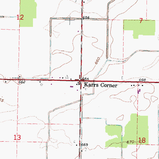 Topographic Map of Karrs Corner, MI
