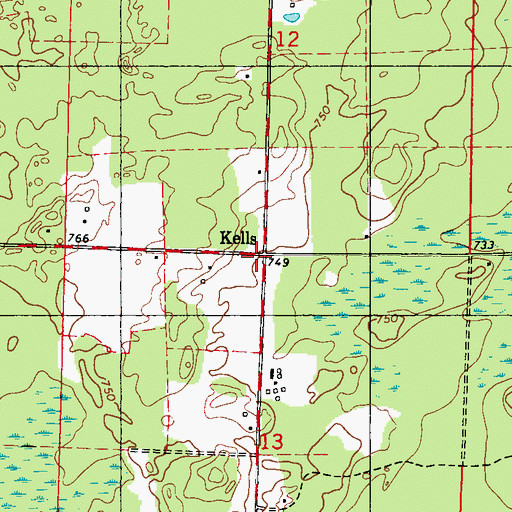 Topographic Map of Kells, MI