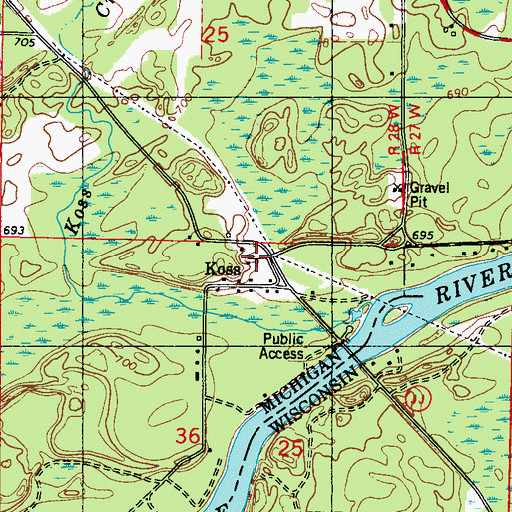 Topographic Map of Koss, MI