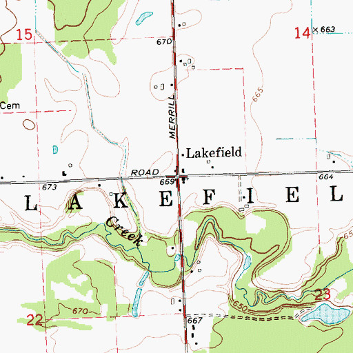 Topographic Map of Lakefield, MI
