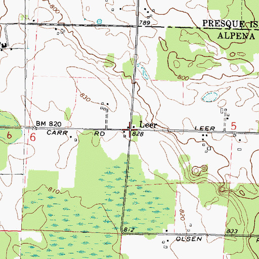 Topographic Map of Leer, MI