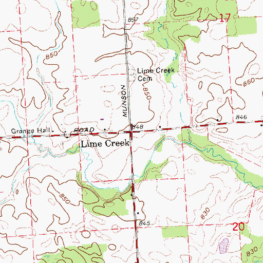 Topographic Map of Lime Creek, MI