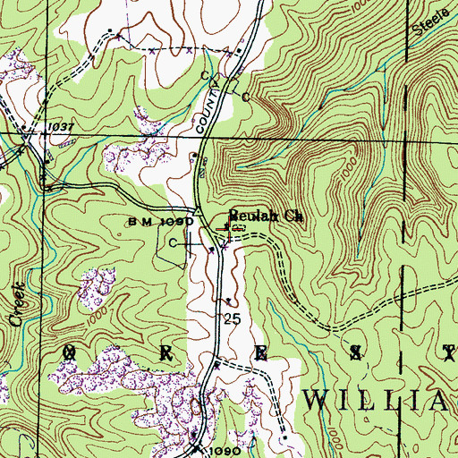 Topographic Map of Beulah Church, AL