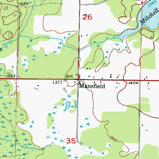 Topographic Map of Mansfield, MI
