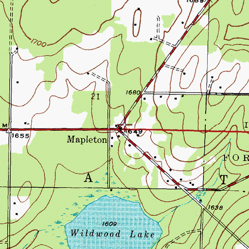 Topographic Map of Mapleton, MI