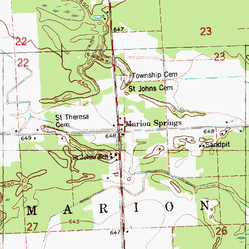 Topographic Map of Marion Springs, MI